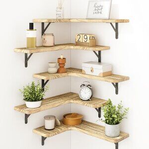 Floating Shelves for Wall, Rustic Wood Wall Mounted Corner Shelf for Bathroom, K